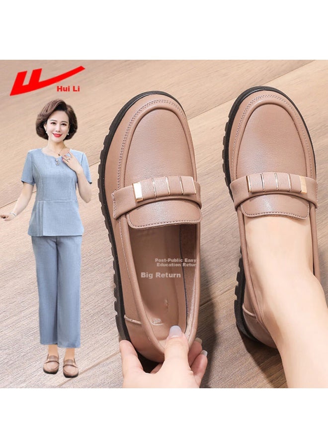 Pull Back Warrior Comfortable Mom Shoes For Elderly Women Spring Autumn Soft Sole Non-slip Leather Shoes Middle-aged 50-60 Years Old 0045 Dusty Pink Size 39 - Image 1
