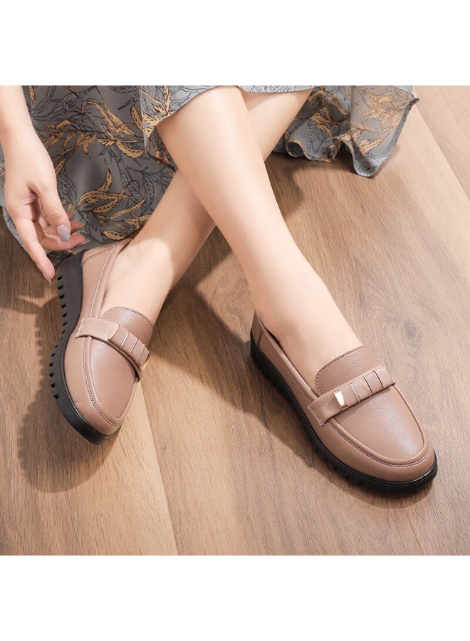 Pull Back Warrior Comfortable Mom Shoes For Elderly Women Spring Autumn Soft Sole Non-slip Leather Shoes Middle-aged 50-60 Years Old 0045 Dusty Pink Size 39 - Image 3