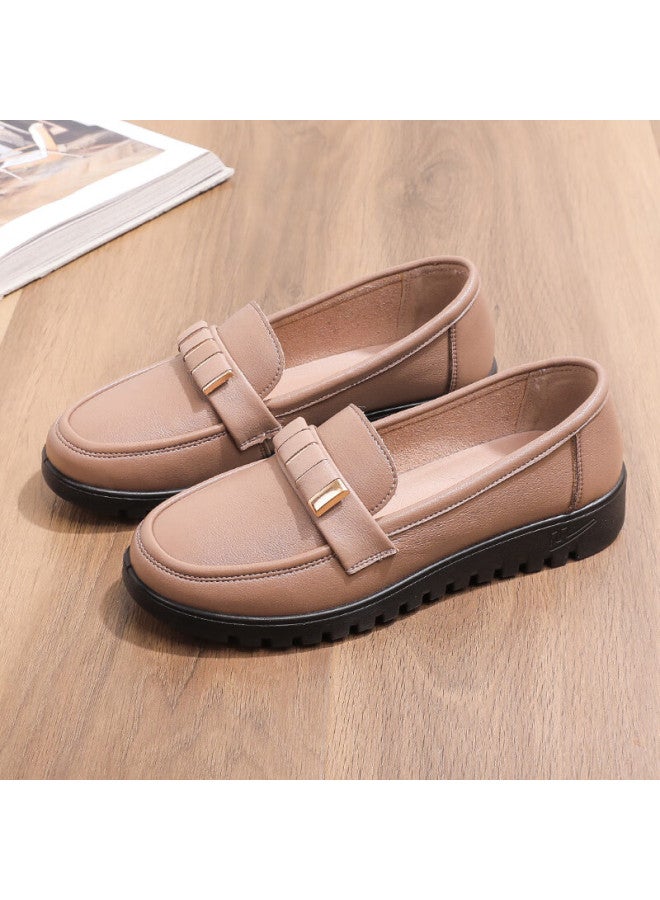 Pull Back Warrior Comfortable Mom Shoes For Elderly Women Spring Autumn Soft Sole Non-slip Leather Shoes Middle-aged 50-60 Years Old 0045 Dusty Pink Size 39 - Image 2