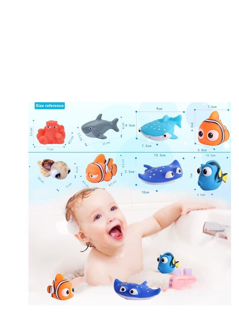SYOSI - 8PCS Finding Dory Nemo Bath Squirt Toys, Floating Sea Animals (Shark Octopus Clownfish Turtle Devil fish) Bathtub Water Squirt Bath Toy for Baby Kids Toddler Shower and Swimming Pool - Image 1