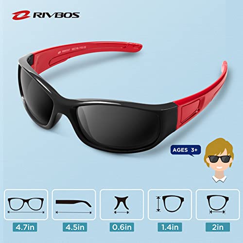 RIVBOS Kids (Age 3-8) Sunglasses Polarized UV Protection Flexible Rubber Glasses Shades with Strap for Boys Girls RBK037-Black&Red - Image 5