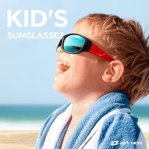 RIVBOS Kids (Age 3-8) Sunglasses Polarized UV Protection Flexible Rubber Glasses Shades with Strap for Boys Girls RBK037-Black&Red - Image 2