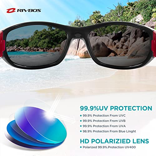 RIVBOS Kids (Age 3-8) Sunglasses Polarized UV Protection Flexible Rubber Glasses Shades with Strap for Boys Girls RBK037-Black&Red - Image 3