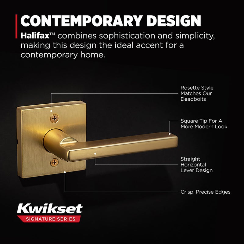 Kwikset Halifax Dummy Door Handle  Single Sided Lever For Closets  French Double Doors  And Pantry  Satin Brass Non-Turning Reversible Interior Push/Pull Lever  With Microban Protection - Image 3
