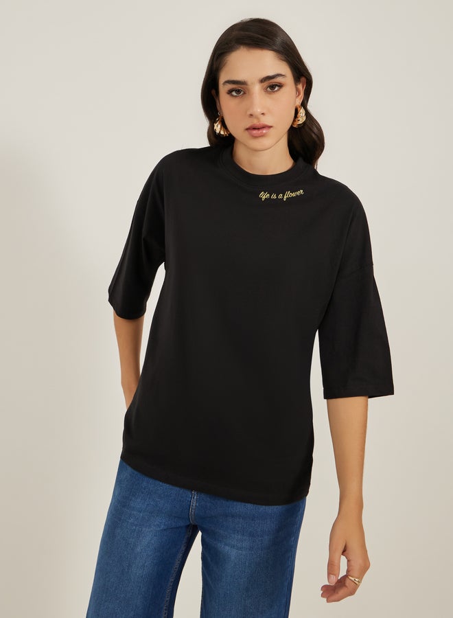 Styli Graphic Print Round Neck Oversized T-Shirt  - Image 3