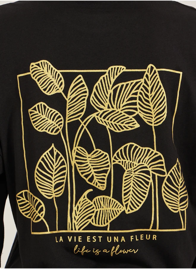 Styli Graphic Print Round Neck Oversized T-Shirt