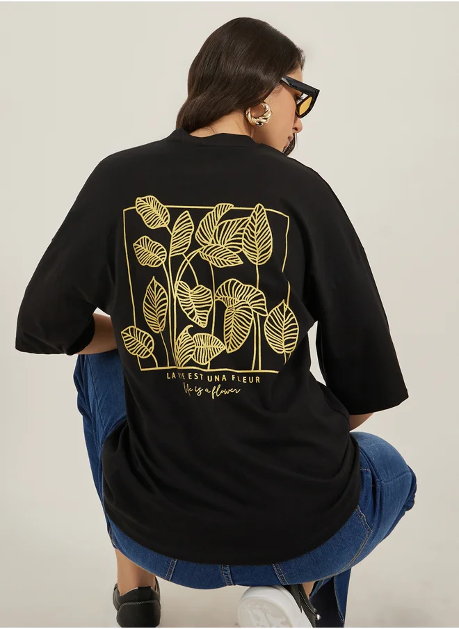 Styli Graphic Print Round Neck Oversized T-Shirt