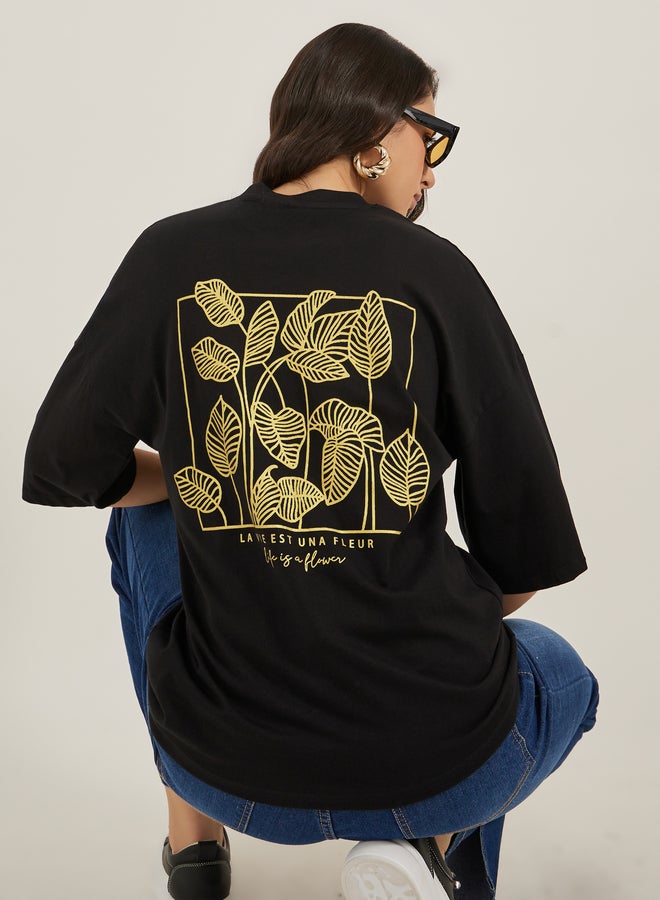 Styli Graphic Print Round Neck Oversized T-Shirt  - Image 1