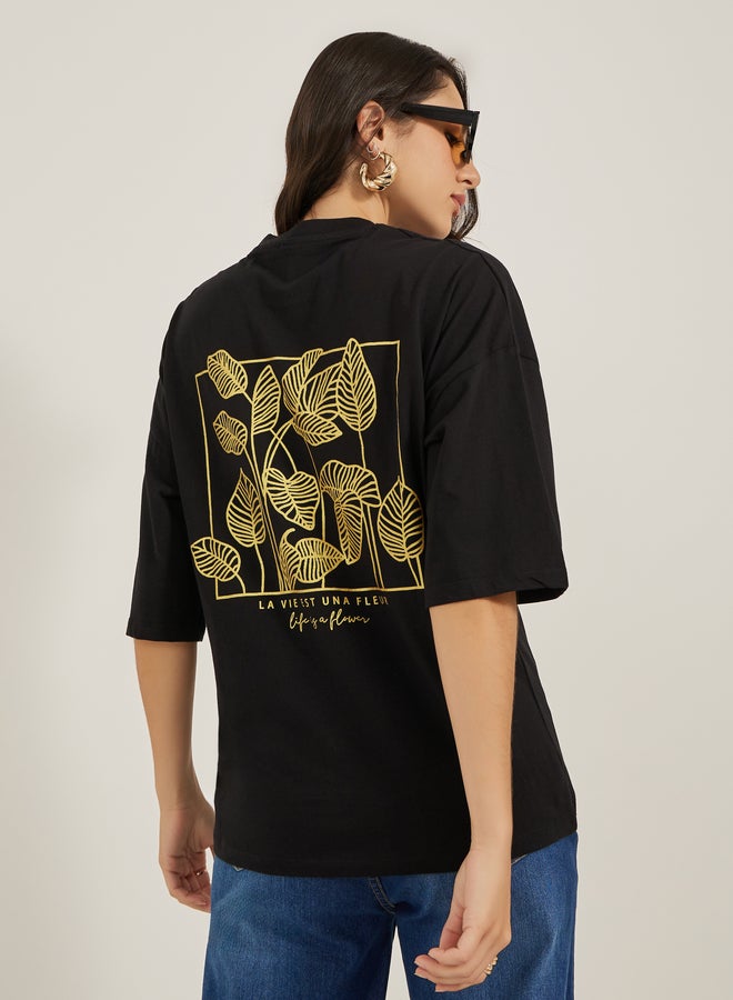 Styli Graphic Print Round Neck Oversized T-Shirt  - Image 5