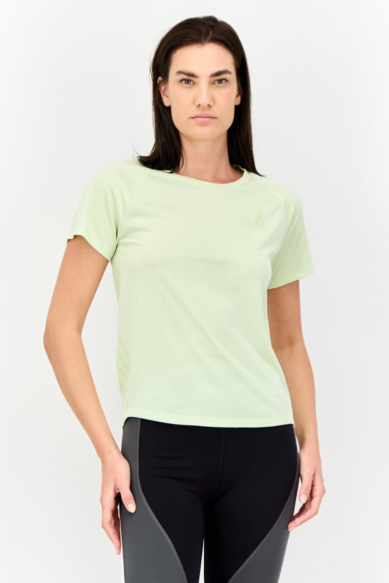 Adidas Women Sportswear Fit Short Sleeves Running Jersey, Acid Lime  - Image 1