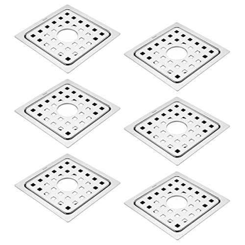 Ruhe® Check Square Flat Cut Floor Drain with Hole | Premium Stainless Steel | 5 x 5 inches | Pack of 6 - Image 1