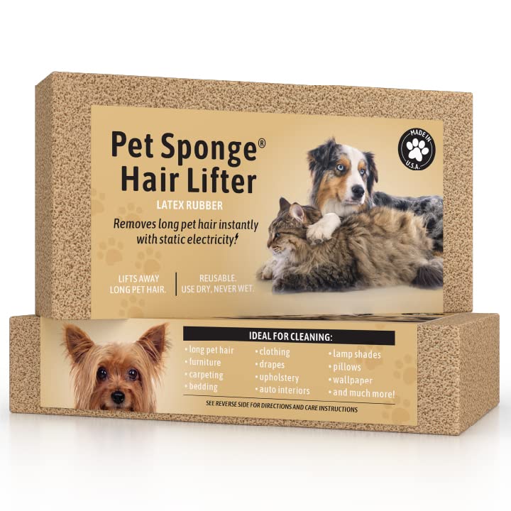SpongeCo Pet Sponge Hair Lifter 3 Pack Remove Dog Cat and Other Pet Hair from Furniture Carpet Bedding and Clothing  3 Sponges All Natural Latex Rubber Made in The USA