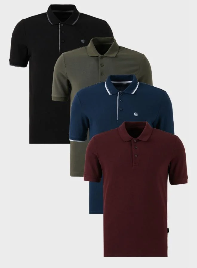 Buratti Cotton Regular Fit Button-Down Polo Collar 4-Pack T-Shirt Men's POLO COLLAR T-SHIRT 590211827S4