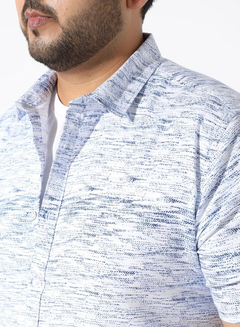 Instafab Plus Men's White Textured Regular Fit Casual Shirt