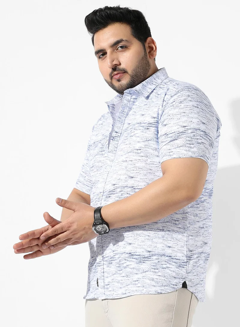 Instafab Plus Men's White Textured Regular Fit Casual Shirt