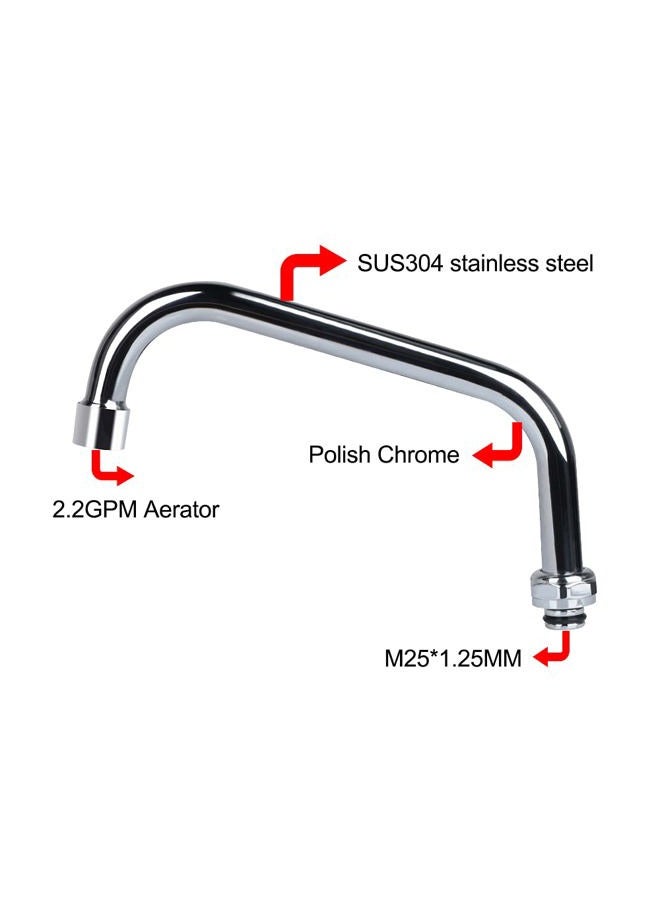 KWODE 14” Swivel Spout Replacement Kit for Commercial Kitchen Sink Faucet with Swing Nozzle Stainless Steel Add-on Spout Chrome Polished Finish(Connector Size is M25*1.25MM) - Image 5