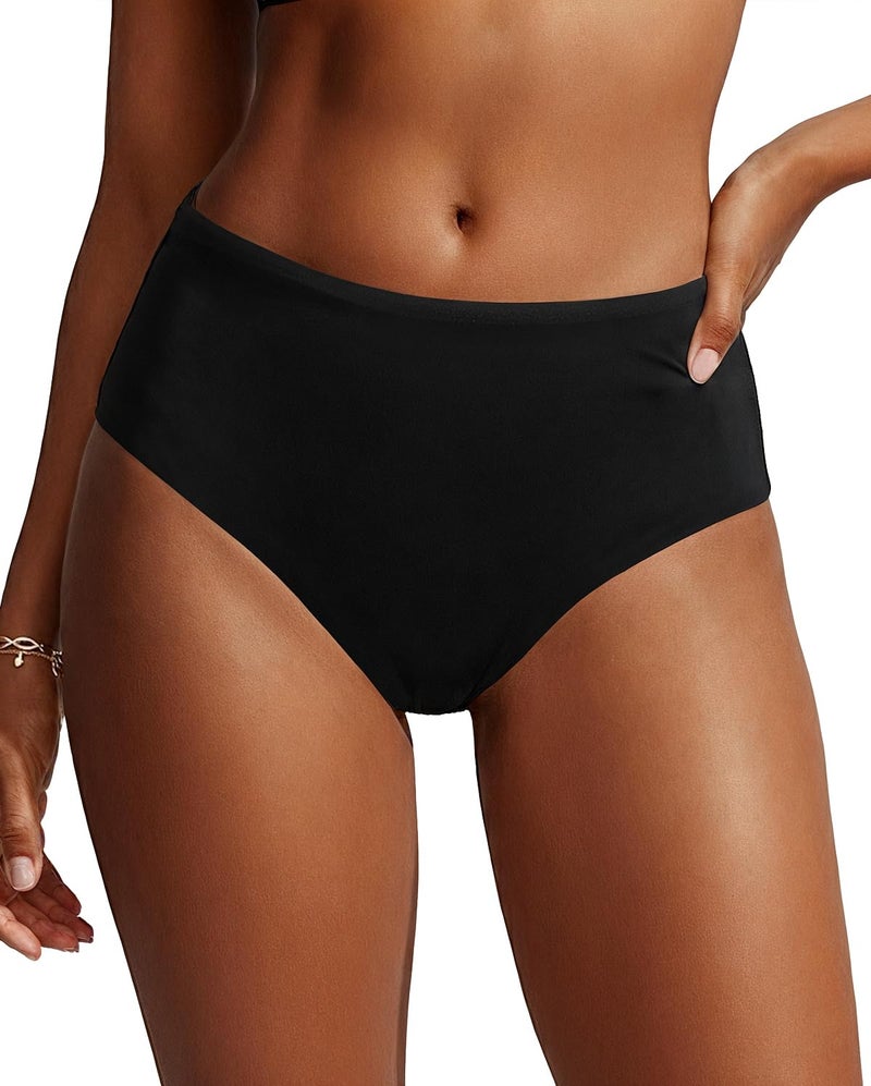 Tempt Me Women Mid Rise Bikini Bottoms - Black Full Coverage Bathing Suit Bottoms Mid Waist Swim Bottoms 2025 L - Image 1