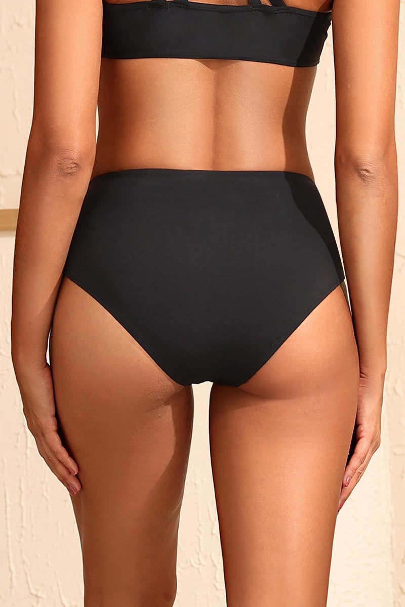 Tempt Me Women Mid Rise Bikini Bottoms - Black Full Coverage Bathing Suit Bottoms Mid Waist Swim Bottoms 2025 L - Image 2