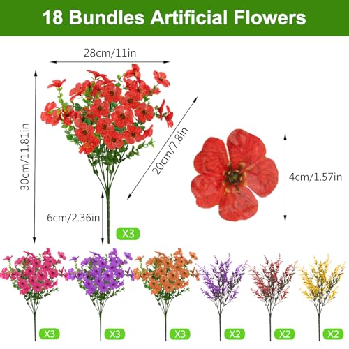 DealBeta Artificial Flowers Faux Plants Outdoor, 18 Bundles Plastic Faux Flower with Eucalyptus Leaves Lavender, UV Resistant Silk Fake Flower for Indoor Outside Garden Home Decor - Image 4