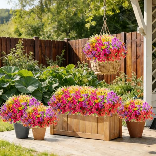 DealBeta Artificial Flowers Faux Plants Outdoor, 18 Bundles Plastic Faux Flower with Eucalyptus Leaves Lavender, UV Resistant Silk Fake Flower for Indoor Outside Garden Home Decor - Image 3