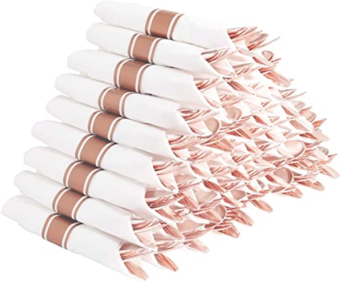 Supernal Set of 60 Packs Rose Gold Silverware  Heavy Weight Cutlery with Linen Napkin Suit for Wedding Party