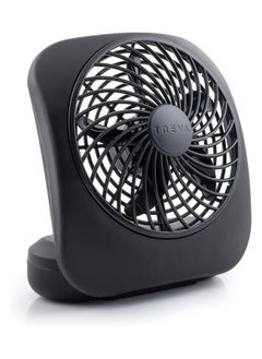 Treva 5-Inch Battery Powered Portable Desk Fan - 2 Speeds, Compact Folding & Tilt Design, Mini Fan for Cubicles, Travel & Emergency Preparedness - Black