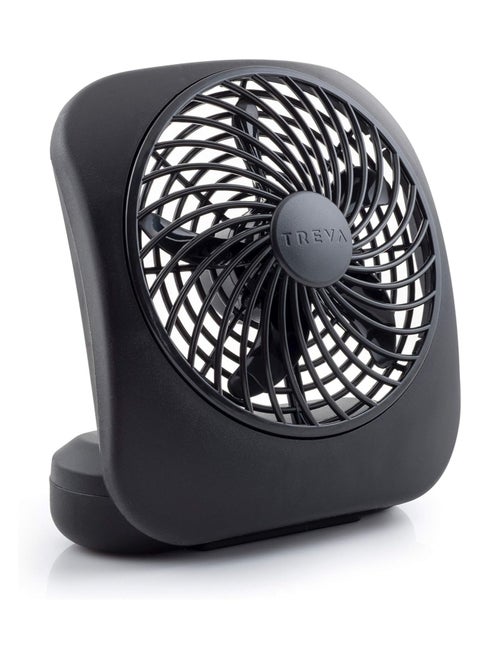 Treva 5-Inch Battery Powered Portable Desk Fan - 2 Speeds, Compact Folding & Tilt Design, Mini Fan for Cubicles, Travel & Emergency Preparedness - Black