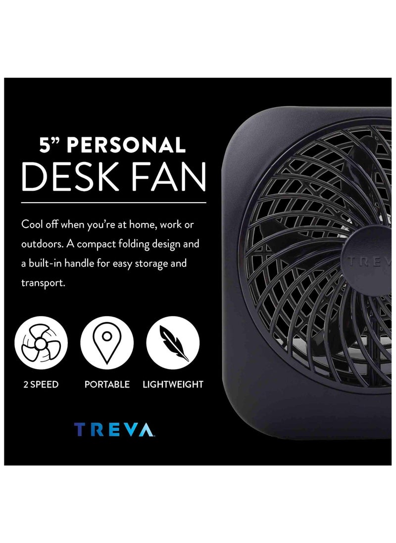 O2COOL - Treva 5-Inch Battery Powered Portable Desk Fan - 2 Speeds, Compact Folding & Tilt Design, Mini Fan for Cubicles, Travel & Emergency Preparedness - Black - Image 1