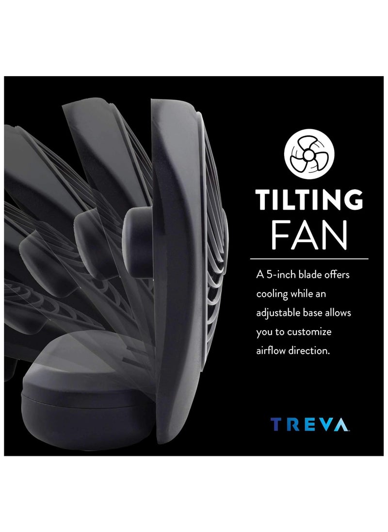O2COOL - Treva 5-Inch Battery Powered Portable Desk Fan - 2 Speeds, Compact Folding & Tilt Design, Mini Fan for Cubicles, Travel & Emergency Preparedness - Black - Image 1