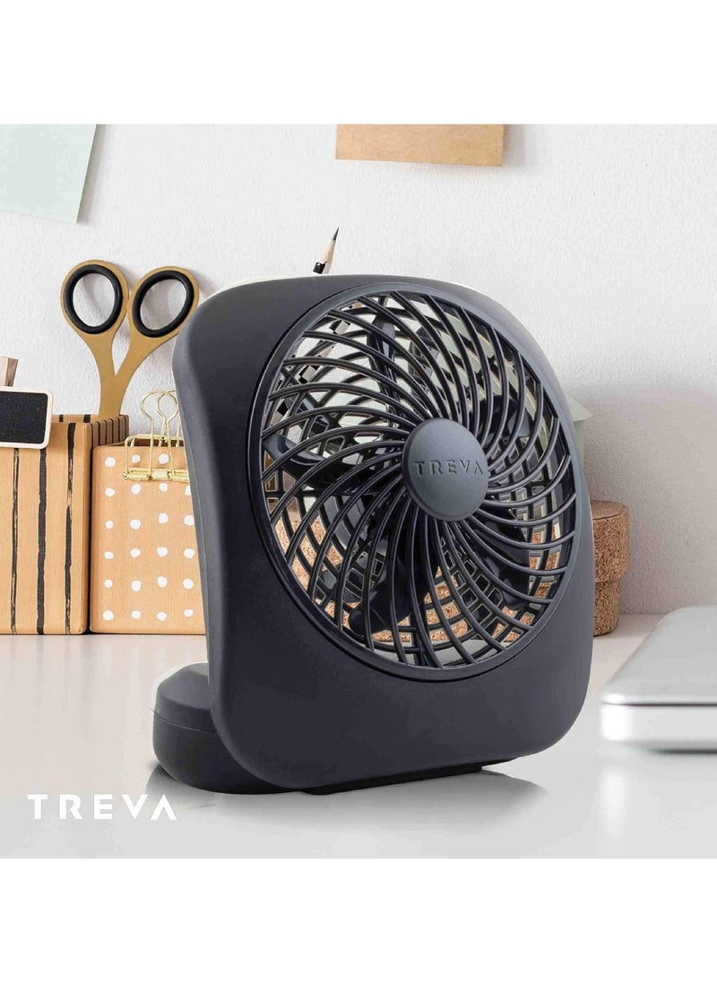 O2COOL - Treva 5-Inch Battery Powered Portable Desk Fan - 2 Speeds, Compact Folding & Tilt Design, Mini Fan for Cubicles, Travel & Emergency Preparedness - Black - Image 1