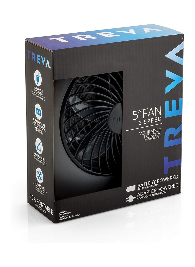 O2COOL - Treva 5-Inch Battery Powered Portable Desk Fan - 2 Speeds, Compact Folding & Tilt Design, Mini Fan for Cubicles, Travel & Emergency Preparedness - Black - Image 1