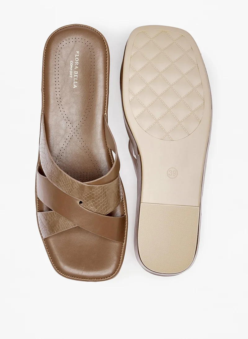 Flora Bella By Shoexpress Womens Textured Slip On Sandals With Platform Heels By Shoexpress