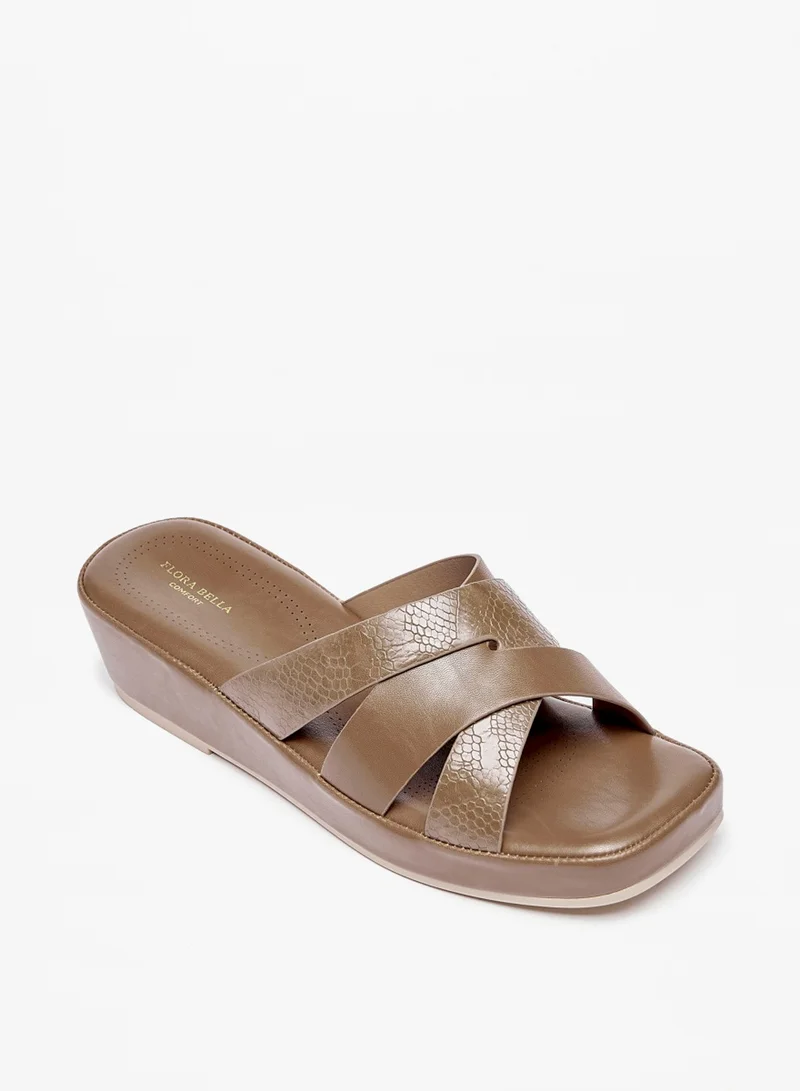 Flora Bella By Shoexpress Womens Textured Slip On Sandals With Platform Heels By Shoexpress