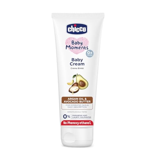 Chicco Baby Moments Baby Cream for Babies with Argan Oil & Avocado Butter, 200g| Natural Ingredients for Hydrated Skin | Dermatologically Tested | Phenoxyethanol, Parabens & Lauryl sulphates free - Image 1