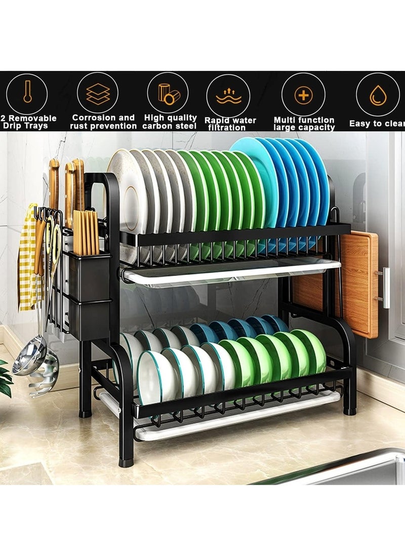 Dish Drying Rack For Kitchen Counter Top Organizer With Sink Drainer And Cutlery Shelf Option
