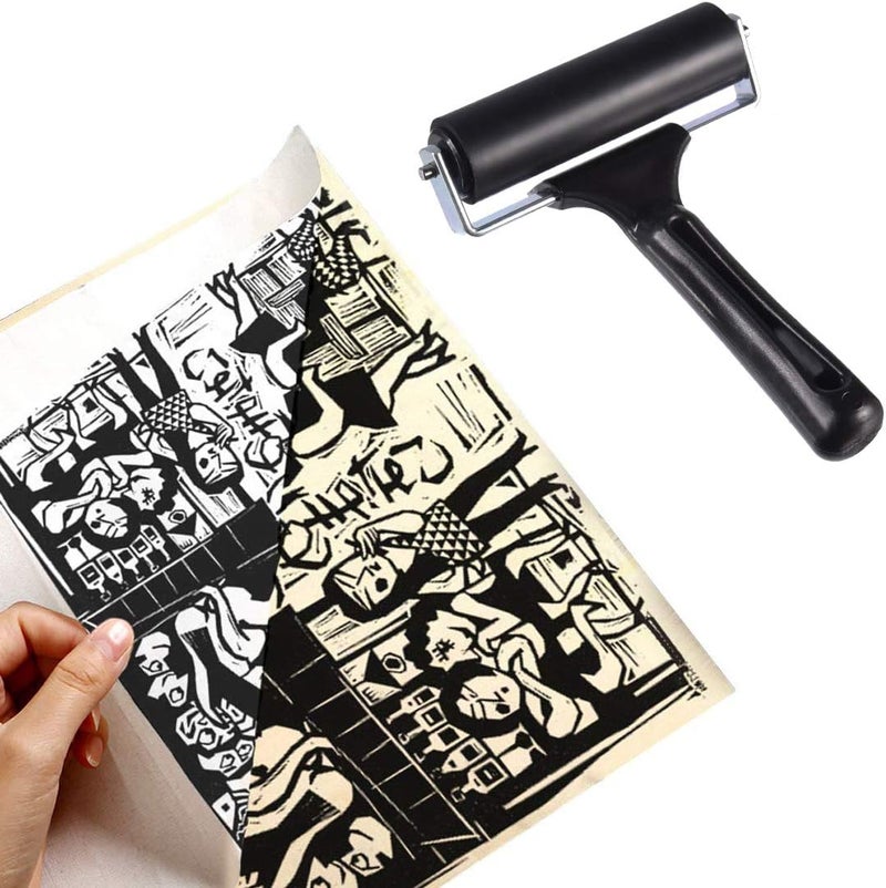 Lainrrew 2 Pcs Rubber Roller, Hard Rubber Brayer Glue Roller for Construction Tools Printmaking Stamping Wallpaper Gluing Application, 3.8" and 2.2" (Black) - Image 2