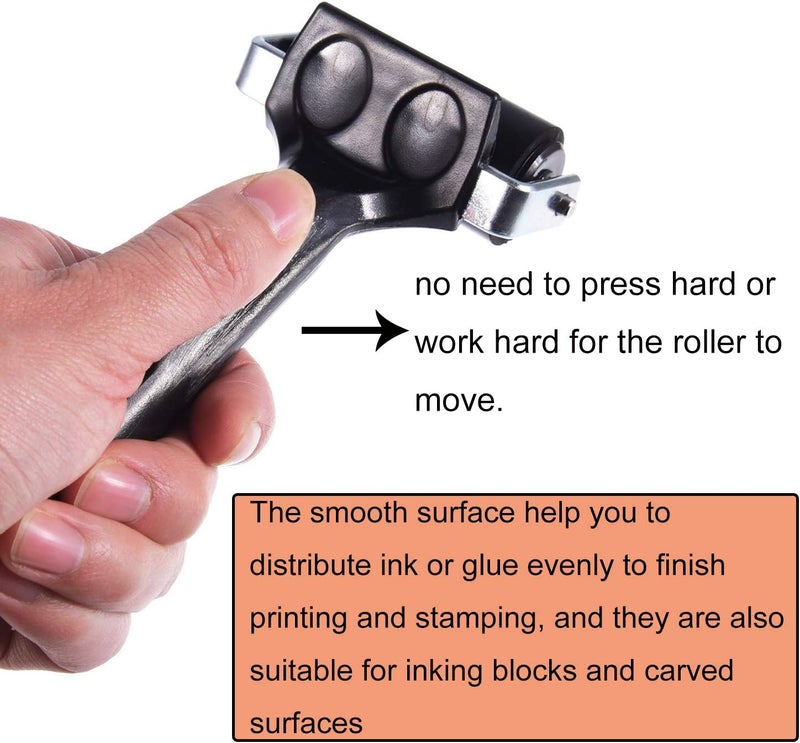 Lainrrew 2 Pcs Rubber Roller, Hard Rubber Brayer Glue Roller for Construction Tools Printmaking Stamping Wallpaper Gluing Application, 3.8" and 2.2" (Black) - Image 5