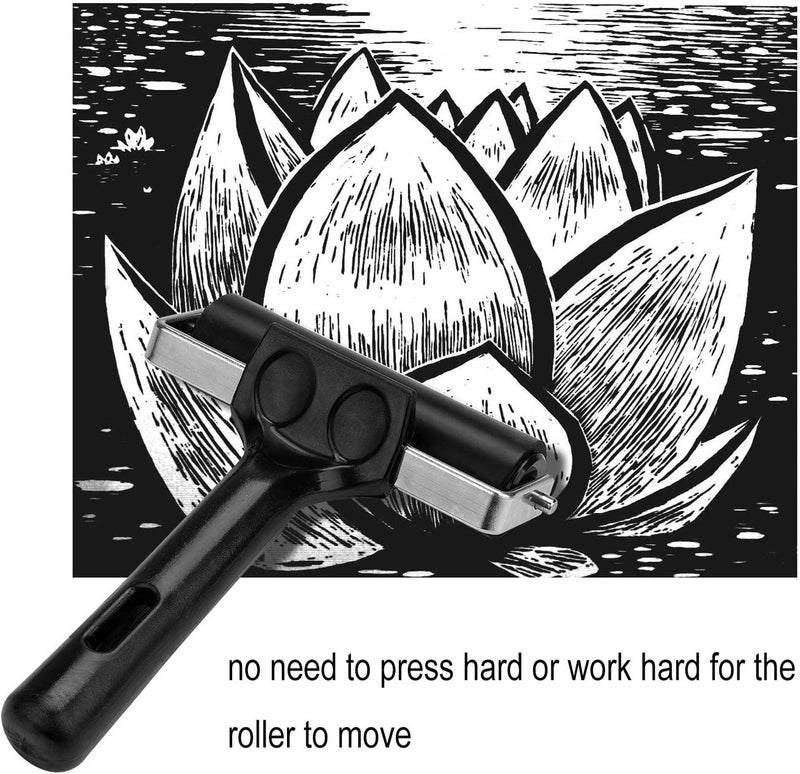 Lainrrew 2 Pcs Rubber Roller, Hard Rubber Brayer Glue Roller for Construction Tools Printmaking Stamping Wallpaper Gluing Application, 3.8" and 2.2" (Black) - Image 4