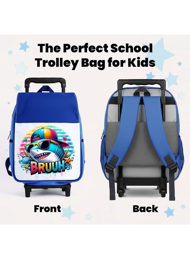 PRINTSHOP4ME Boys Shark Trolley School Bag | Rolling Backpack with Wheels | Adjustable Handle | Lightweight Everyday Travel Use - Image 3