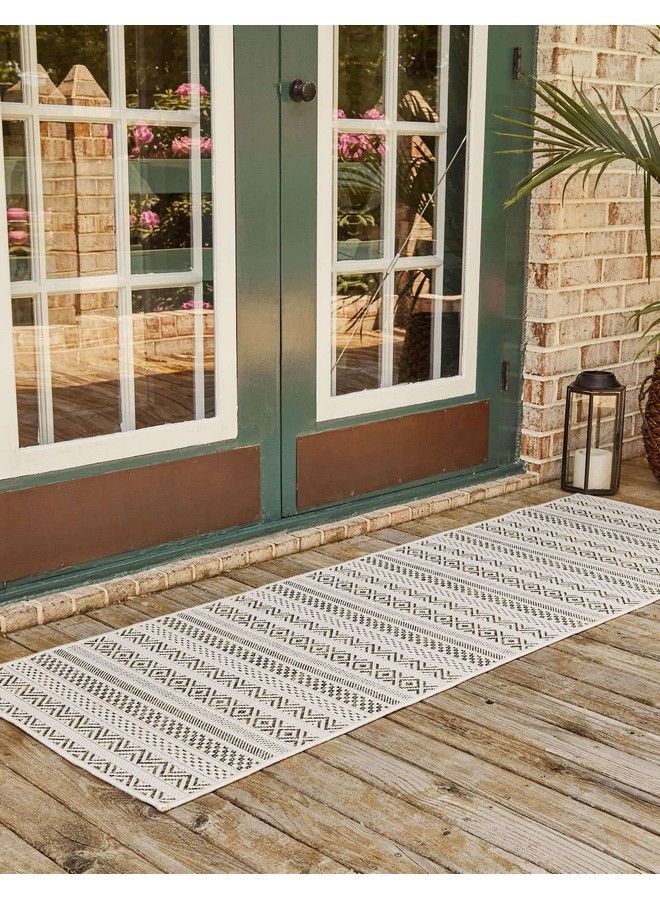 Unique Loom Outdoor Striped Collection Area Rug Maia (2' X 7' 10" Runner Green Ivory) - Image 4