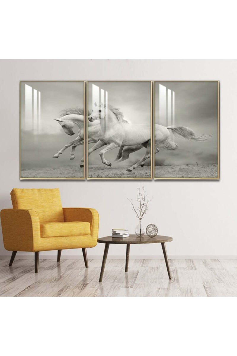 Marktna Three wooden wall painting with a frame and a clear acrylic layer - Image 1