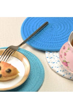 Y&D Kitchen Pot Holders Set 100% Pure Cotton Thread Weave Stylish Coasters, Hot Pads, Mats, Spoon Rest For Cooking and Baking by Diameter 7 Inches Blue 3 PCS  - Image 2