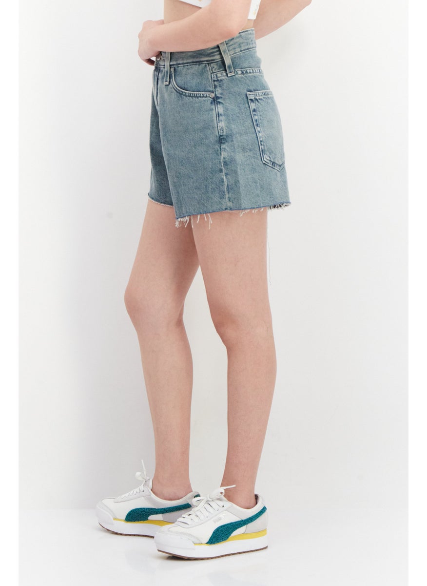 AG Adriano Goldschmied - Women Washed Denim Shorts, Light Blue - Image 1