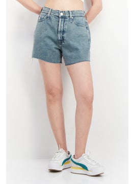 Women Washed Denim Shorts, Light Blue
