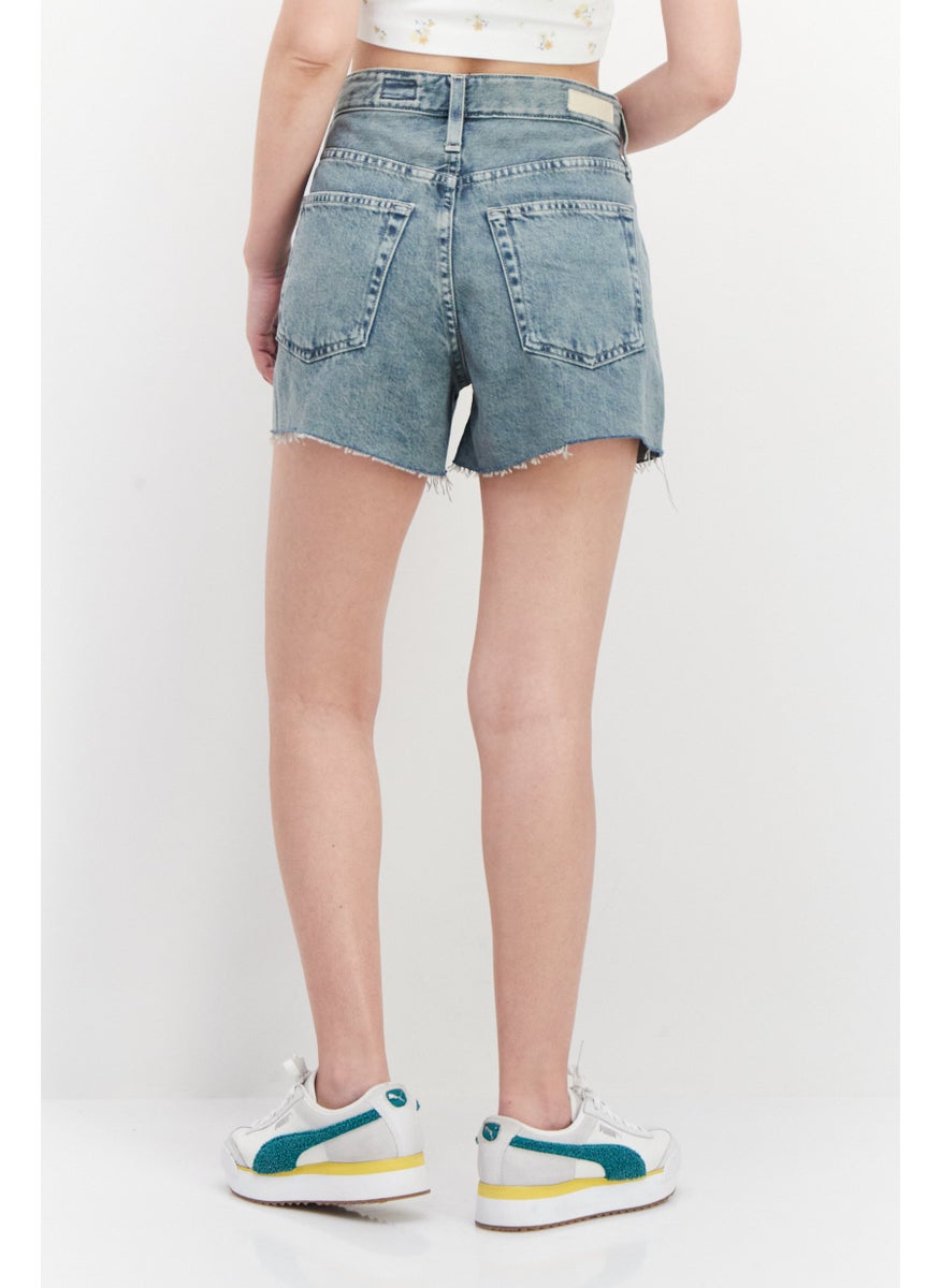 AG Adriano Goldschmied - Women Washed Denim Shorts, Light Blue - Image 1