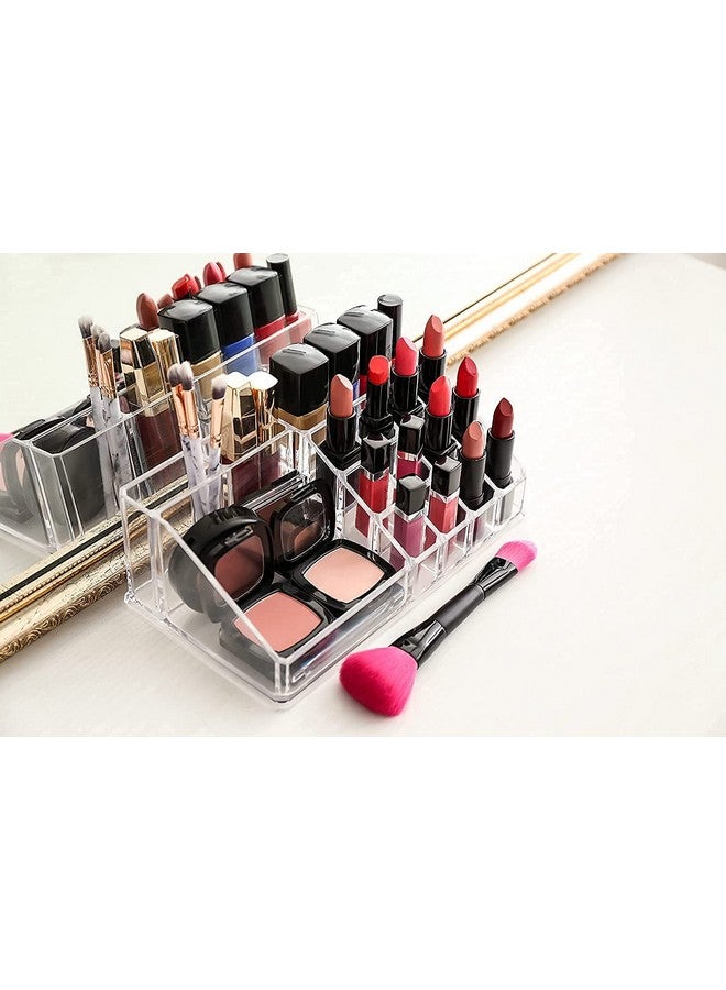 FINWARE Plastic 16 Compartment Cosmetic Display Cases Makeup Lipstick Storage Organizer Holder Box Case,Transparent.(Pack Of 1) - Image 2