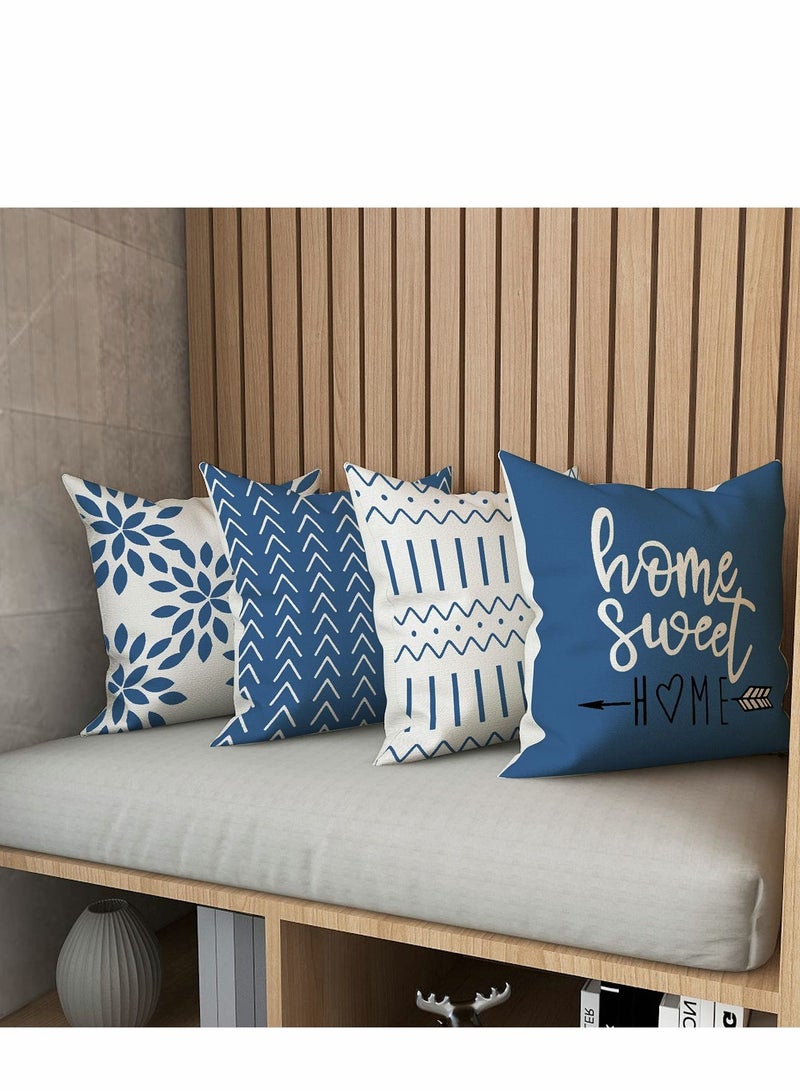 Excefore Pillow Covers 18x18 Set of 4, Modern Sofa Throw Cover, Decorative Outdoor Linen Fabric Case for Couch Bed Car 45x45cm (Light Blue, 18x18,Set 4) - Image 2