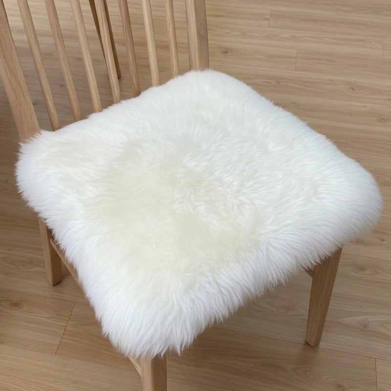 Kopal Sheepskin Chair Pad, Genuine Natural Lambskin Cushion with Foam Padded, 18x18 Inches, Natural White, 1 Pack - Image 1