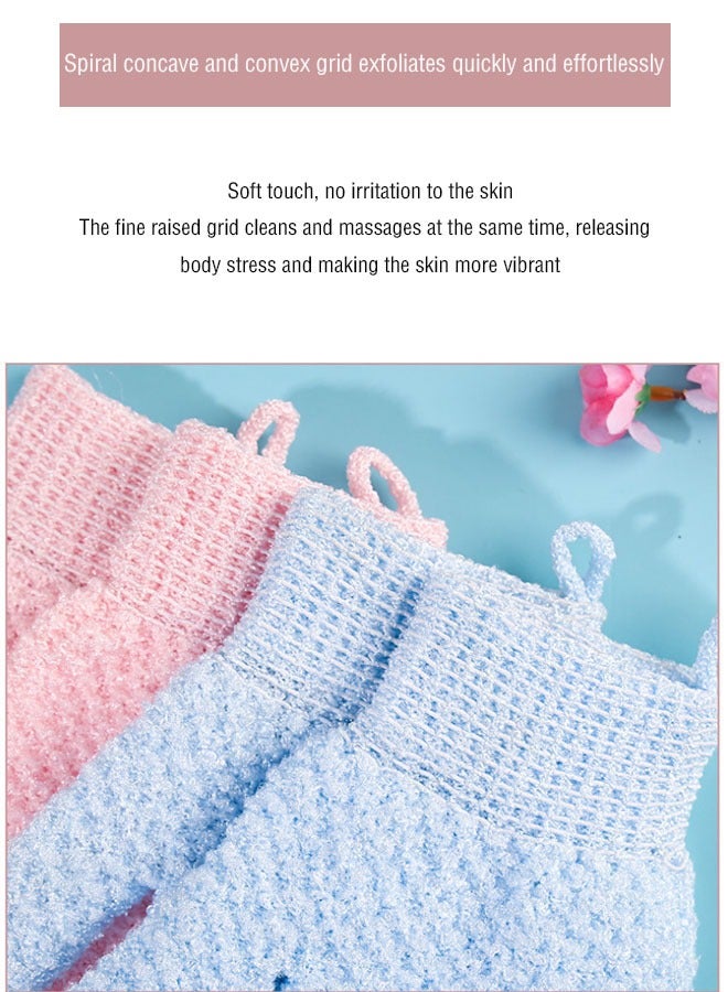 4 قطع قفازات تقشير (قطعتان باللون الوردي وقطعتان باللون الأزرق)، قفازات تقشير عالية الجودة لغسل الوجه والاستحمام والسبا والتدليك وتقشير الجسم وتقشير البشرة وإزالة الجلد الميت - Image 2