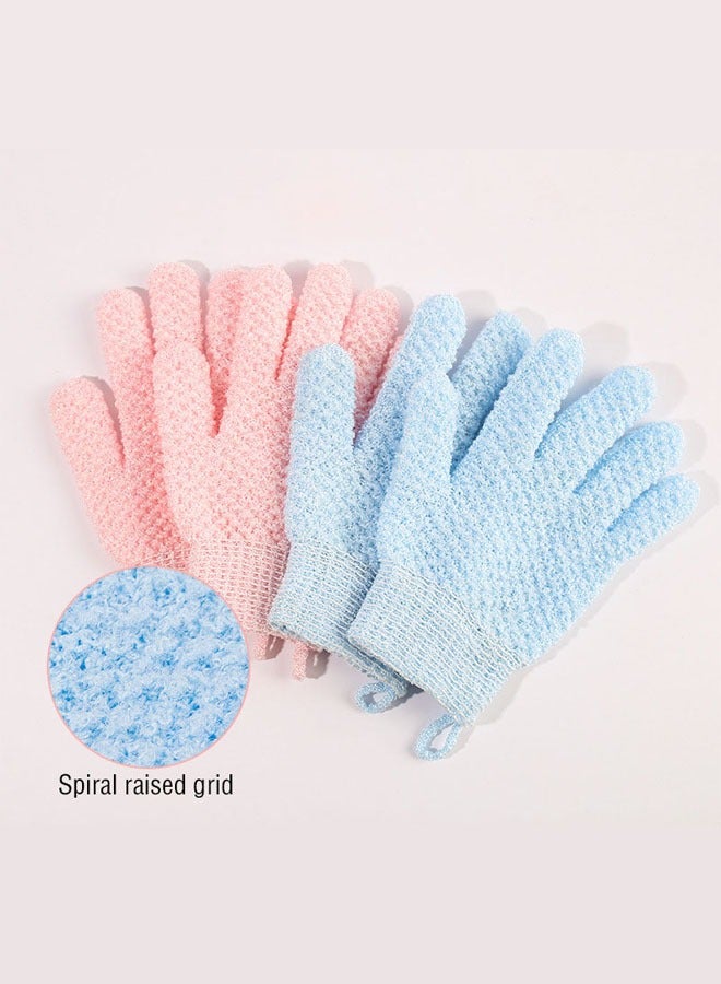 4 قطع قفازات تقشير (قطعتان باللون الوردي وقطعتان باللون الأزرق)، قفازات تقشير عالية الجودة لغسل الوجه والاستحمام والسبا والتدليك وتقشير الجسم وتقشير البشرة وإزالة الجلد الميت - Image 1